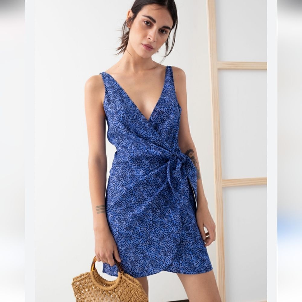 & Other Stories Wrapping Blue Mini Dress Size 4